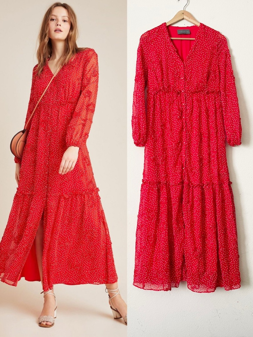 Anthropologie Sunday in Brooklyn XS Miranda textured maxi dress in red polka dot